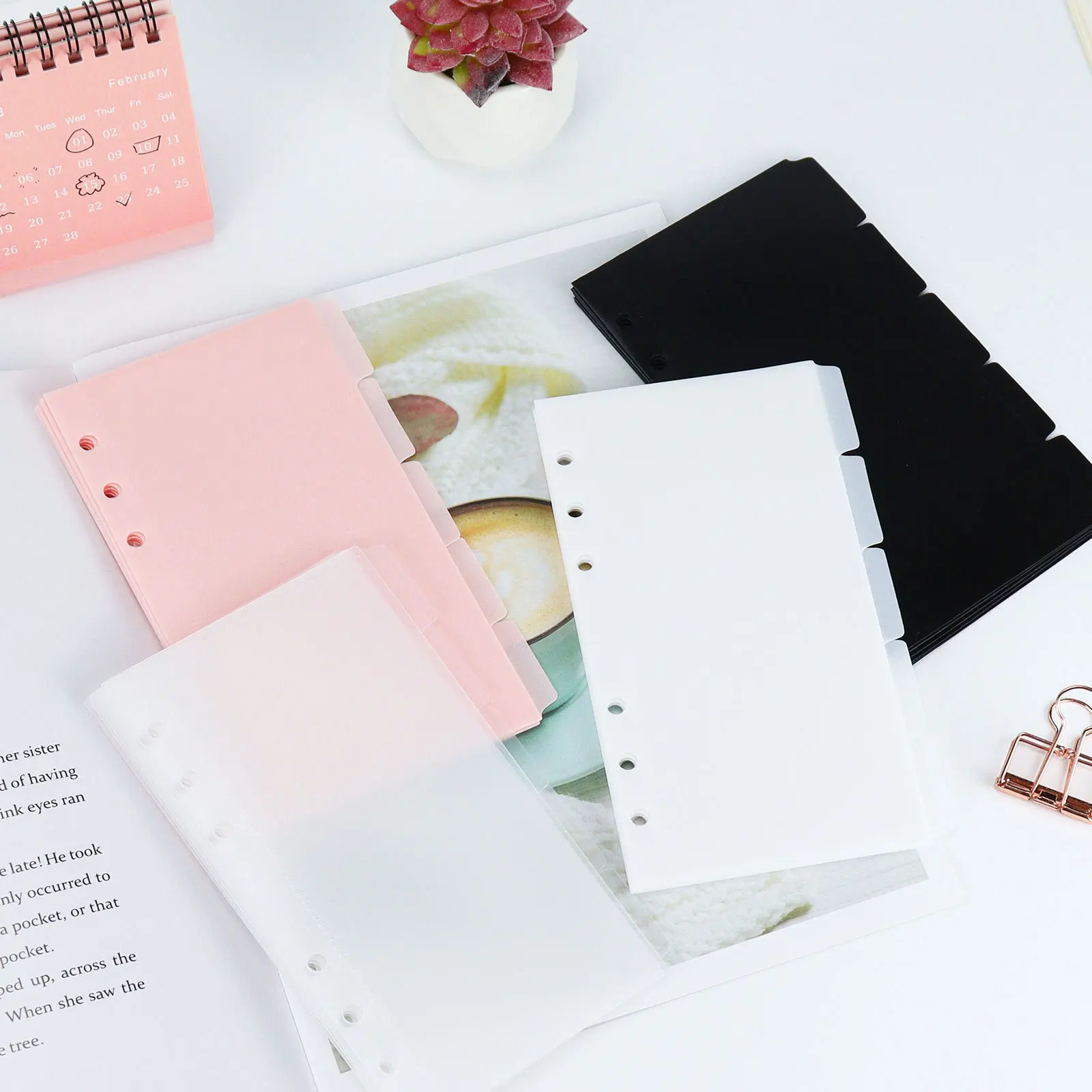 A6 A7 Transparen Pink Black Binder Pockets Binder Folders for Notebook Divider Page Waterproof PVC Leaf Document Filing Bag