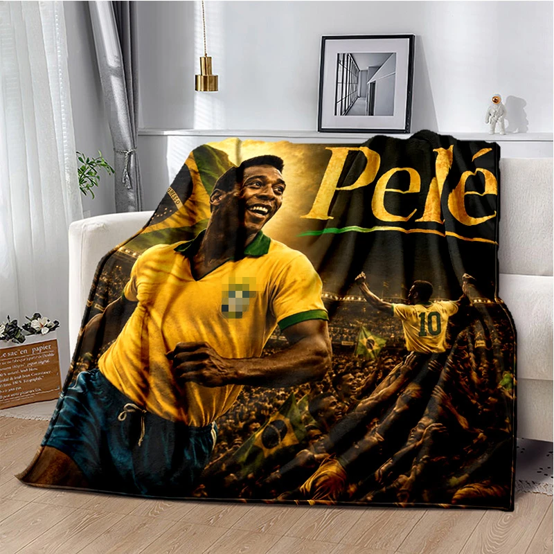 Custom P-Pele Flannel Blanket Soft Warm Lightweight, Personalized Football Legend Throw Gift for Soccer Fans Boys Sofa Bed