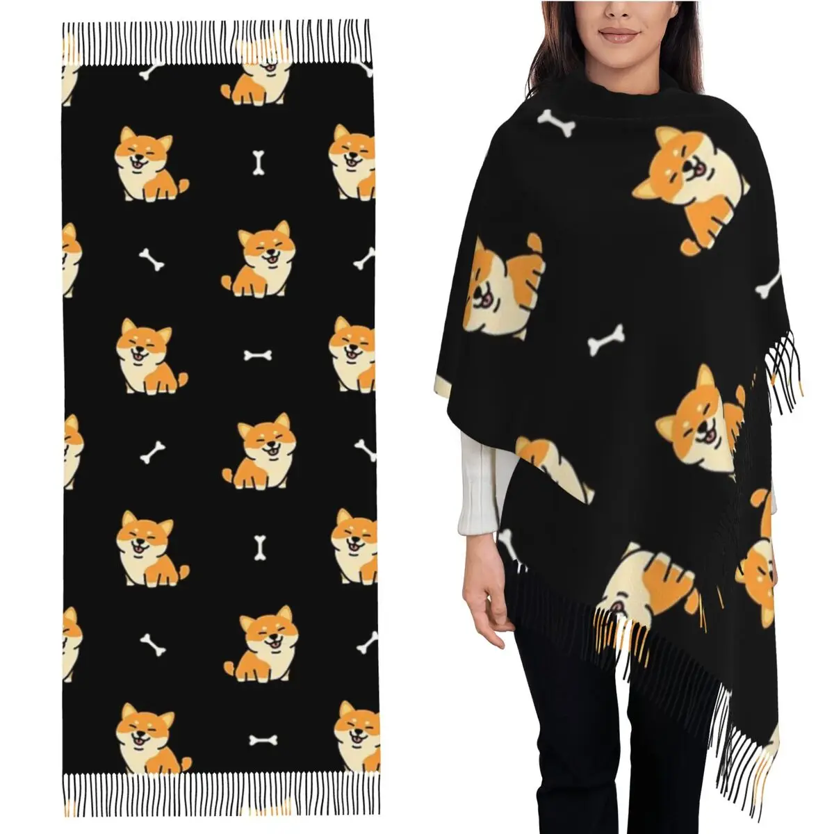 

Shiba Inu Pattern Scarf Tassel Scarves for Women Soft Warm Shawls and Wraps Long Fall Winter Shawl Wrap