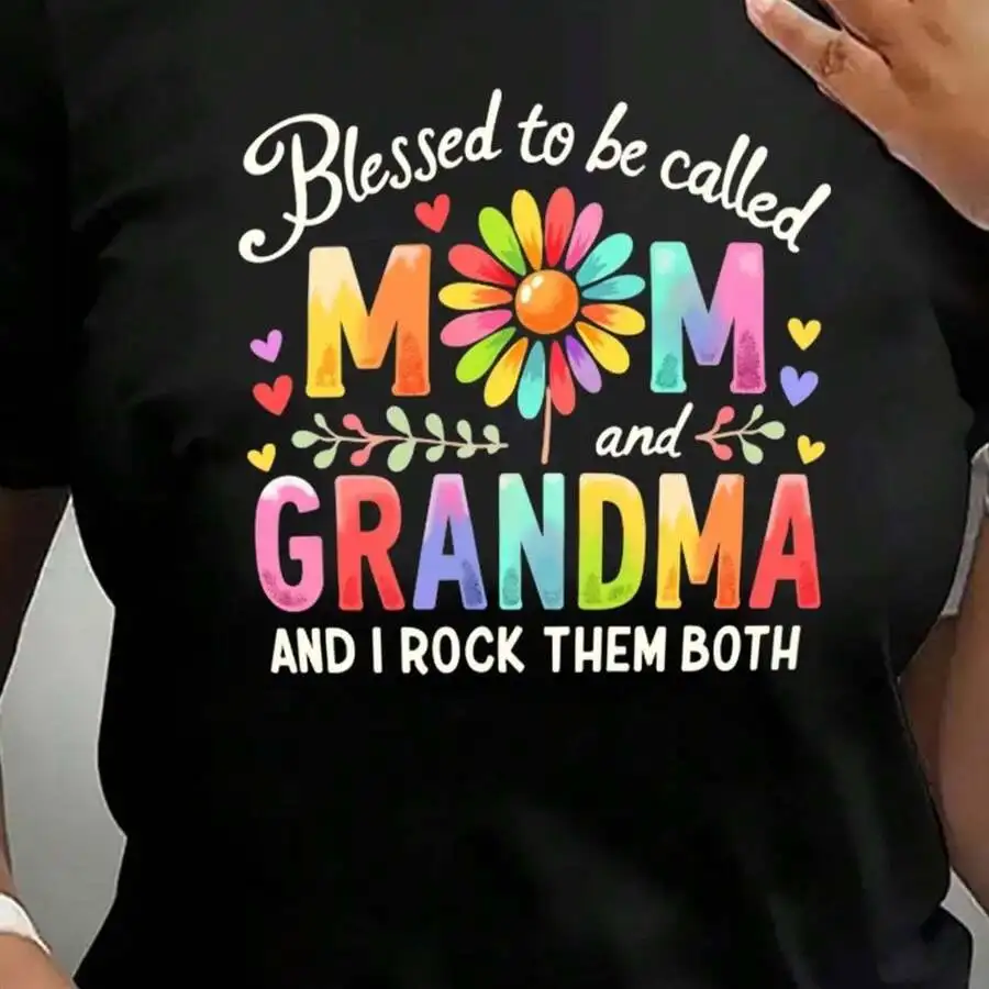 

Women Plus Size T-Shirt With Floral Mom Grandma Graphic Casual Round Neck Short Sleeve Tee