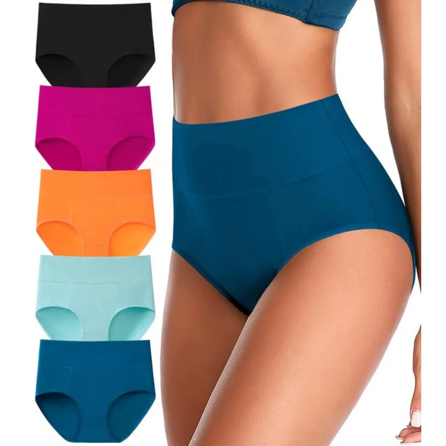 

ASIMOON Tummy Control High Waisted Underwear for Women Cotton Plus Size Full Coverage Panties Ladies Briefs