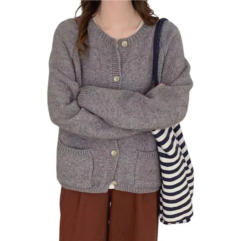 

ABLJ Women's Long Sleeve Crew Neck Chunky Oversized Button Up Cute Cardigan Fall Trendy Sweaters Clothes