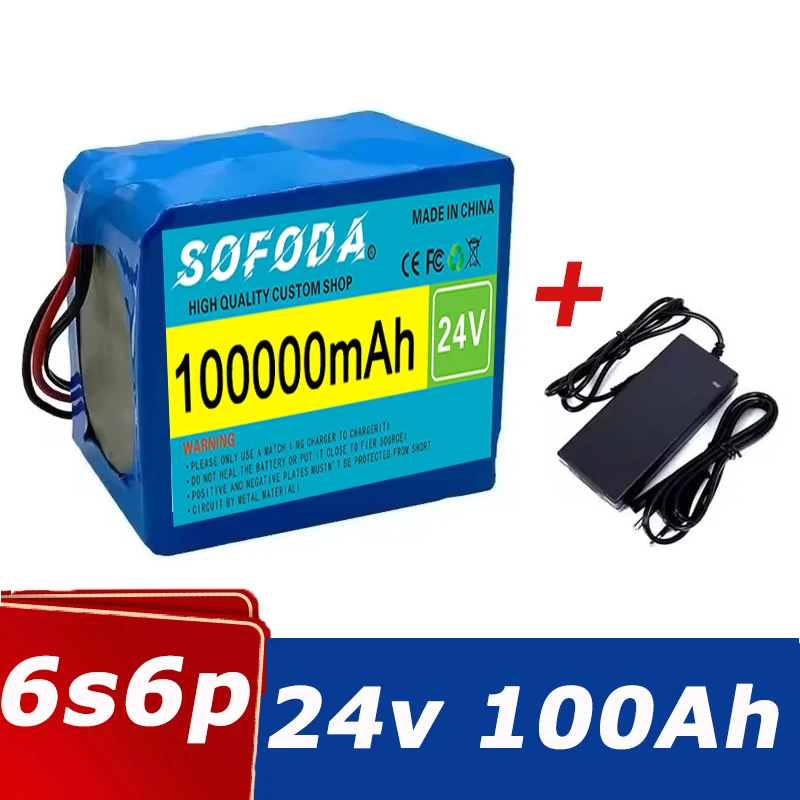 24V 100Ah Lithium Battery 6S6P Rechargeable Battery Packs Electric Scooter Bicycle Batteries Solar BMS+ Charger