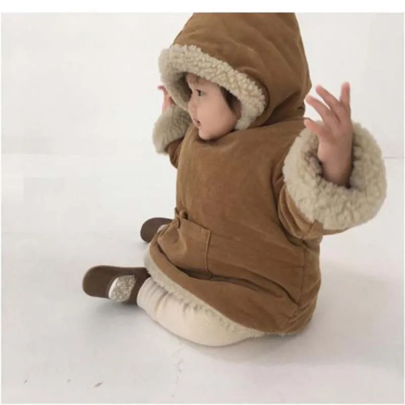 2023 Thickened Plush Kids Jacket Winter Korean Baby Hooded Jacket Cotton Warm Jacket Girls Boys Outerwear Coats