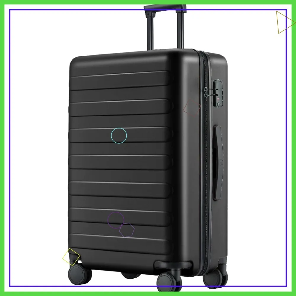 

26-дюймовый чемодан среднего размера с гладкими колесами-спиннерами, легкий жесткий чемодан из поликарбоната, одобрен TSA для путешествий (черный)