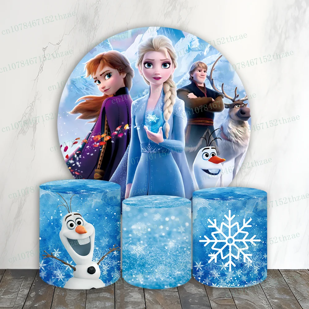 Frozen Birthday Party Photo Backdrop Baby Shower Photo Background Round&Cylinders Plinth Covers Banner