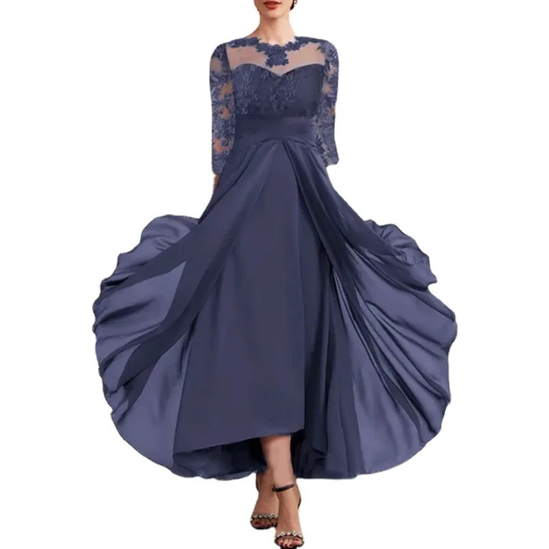 

2025 Chiffon Patchwork Lace Hollow Out Long Skirt Bridesmaid Evening Dress Women's Wear