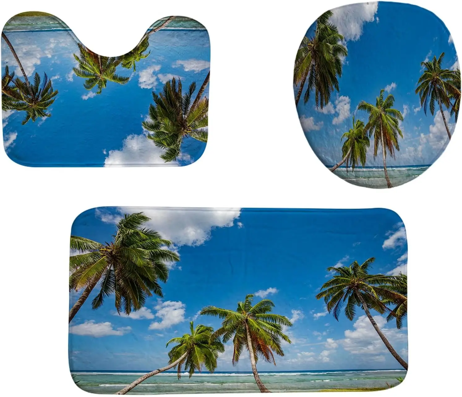 

Набор тропических ковриков для ванной из 3 предметов, коврик из пены с эффектом памяти Bora Bora Beach Print, супер мягкий, быстросохнущий, нескользящий, моющийся ковер для ванной комнаты в машине