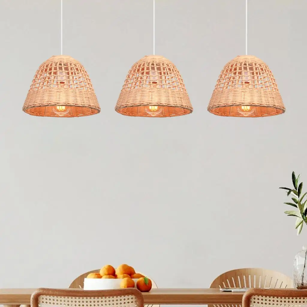 

Bamboo Woven Pendant Light Shade Boho Basket Hand-Woven Rattan Hanging Lamp Lighting for Kitchen Island Restaurant Dining Room