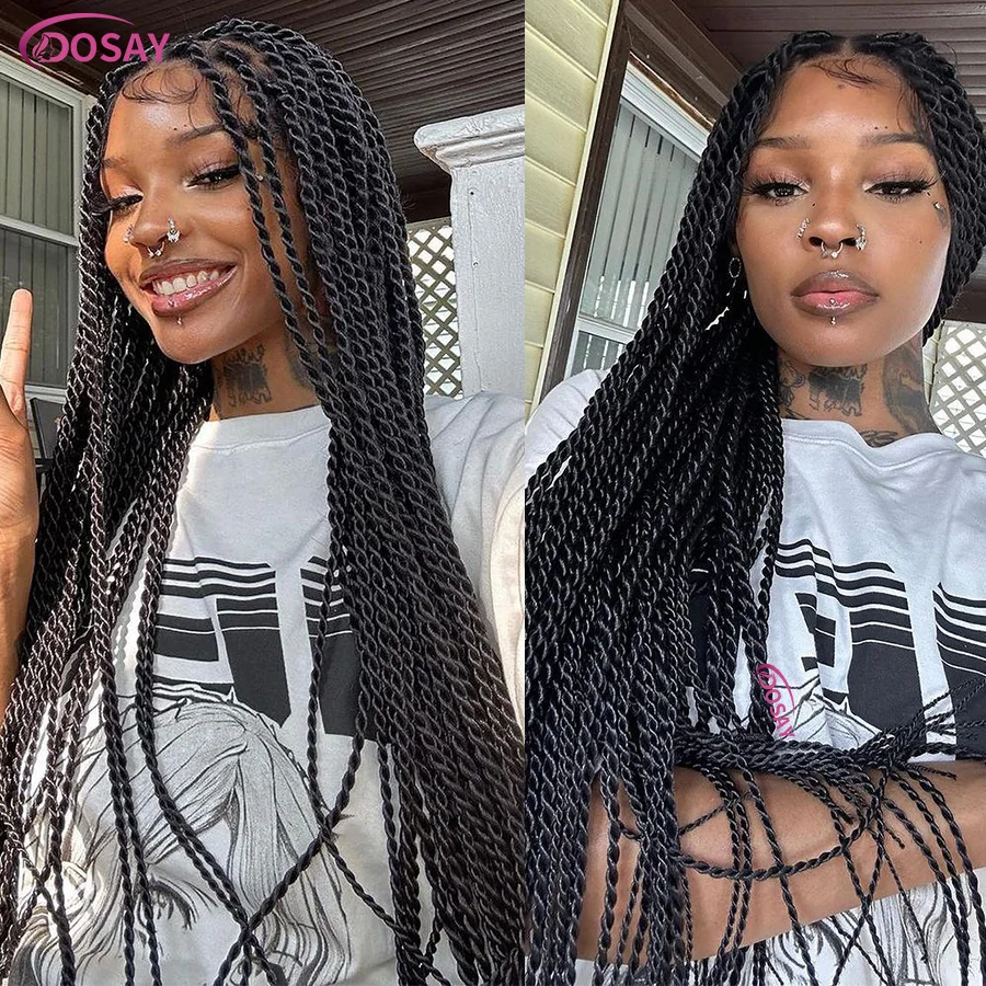 Long 40'' Synthetic Full Lace Twist Braided Wigs For Black Women Goddess Knotless Box Braids Wig With Baby Hair Senegalese Twist