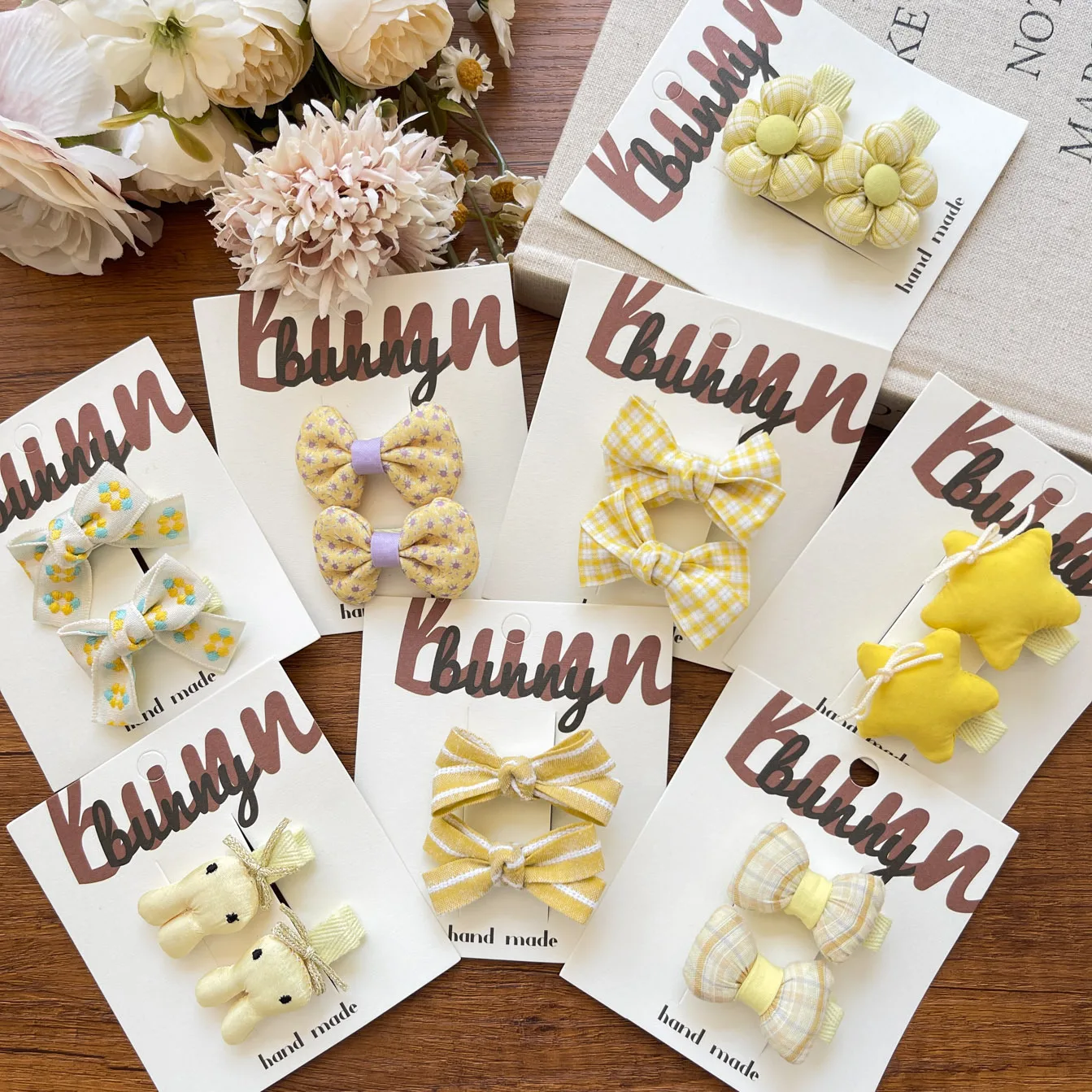 

Kids Hair Clips 2PCS Yellow Star Rabbit Flower Bow Clips Cute Versatile Snap Clips for Girls Sweet Style