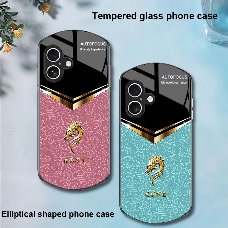 V-shaped faucet For Apple iPhone 16 11 13 15 14 Pro Max 12 Mini 7 8 Plus XR X XS SE Elliptical shaped tempered glass phone case