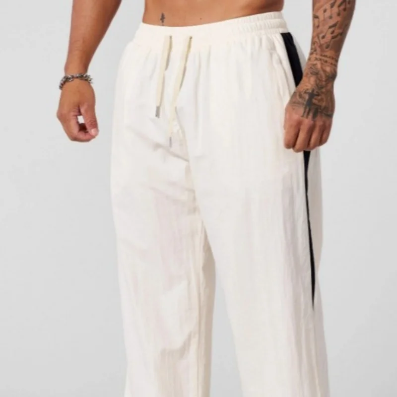 

2025 Autumn New Track Pants Men's Loose Casual Pants Wide Leg Trendy Sports Splicing Breathable Pants American Sports Pants