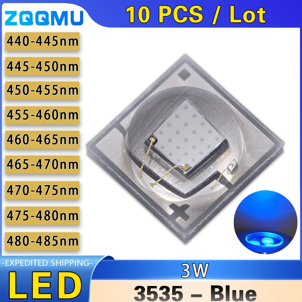 

3W SMD 3535 High Power Blue light 480nm 475nm 470nm 465nm 455nm 450nm 445nm 440nm Ceramic Fish Chip DIY Led Lighting Lamp Beads