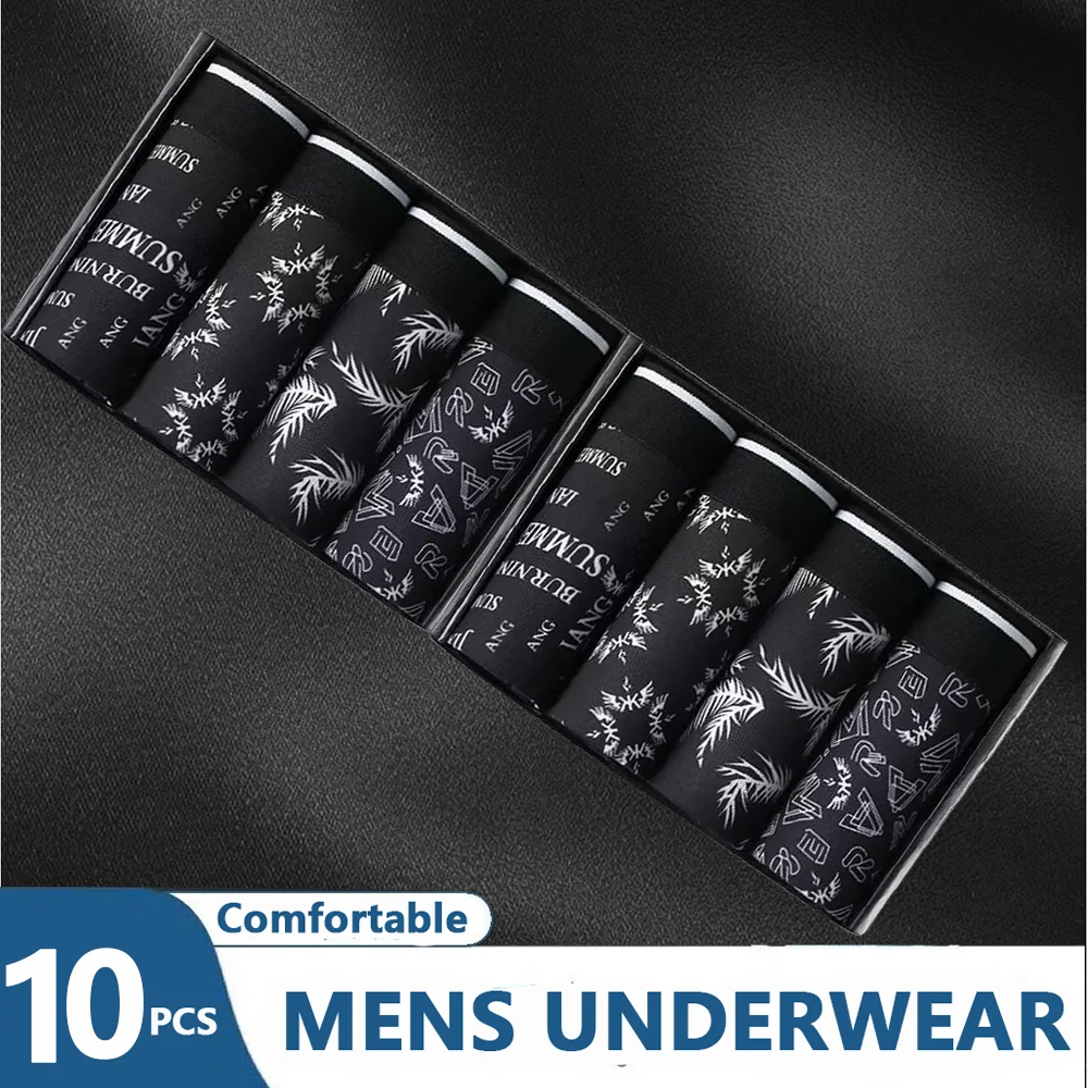 10 Piece Men\'s Underwear Fashion Underwear High Stretch Boxershorts Breathable Soft Mens Shorts Comfortable Panties Plus Size