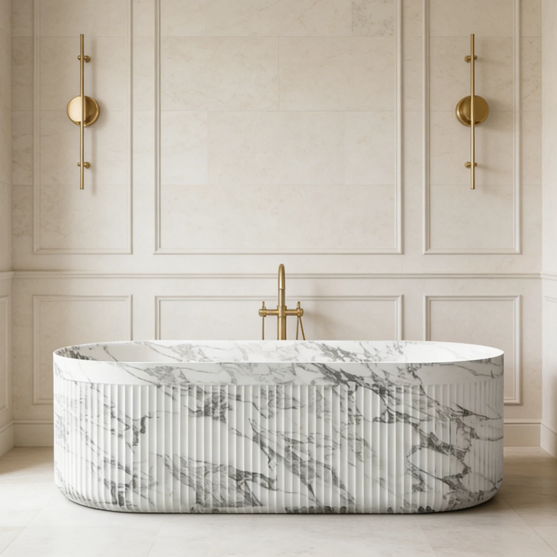 Luxury Stone Baths,Perfect Stone Custom Calacatta Arabescato Marble Bathtub Fluted Design Bath Tub For Bathroom Luxury Soaking
