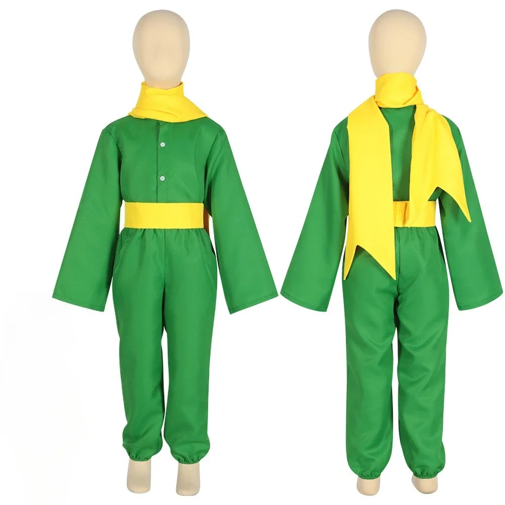 

Anime Little Small Prince Cosplay Costume Green Top Pants Yellow Scarf Belt Suits Little Prince Uniform Outfits Wig Halloween