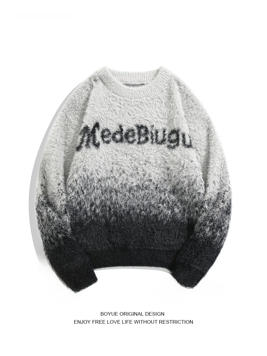 

Свитер Boyue American Sle adient Letter, круглый вырез, вязаный, в уличном стиле, длинный рукав, повседневный, для пар