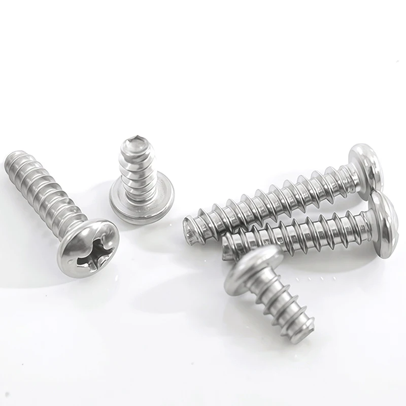 304 Stainless Steel Cross Flat Tail Self Tapping Screw M1 M1.2 M1.4 M1.7 M2 M2.2-M6 Cross Recess Phillips Pan Round Head Screw