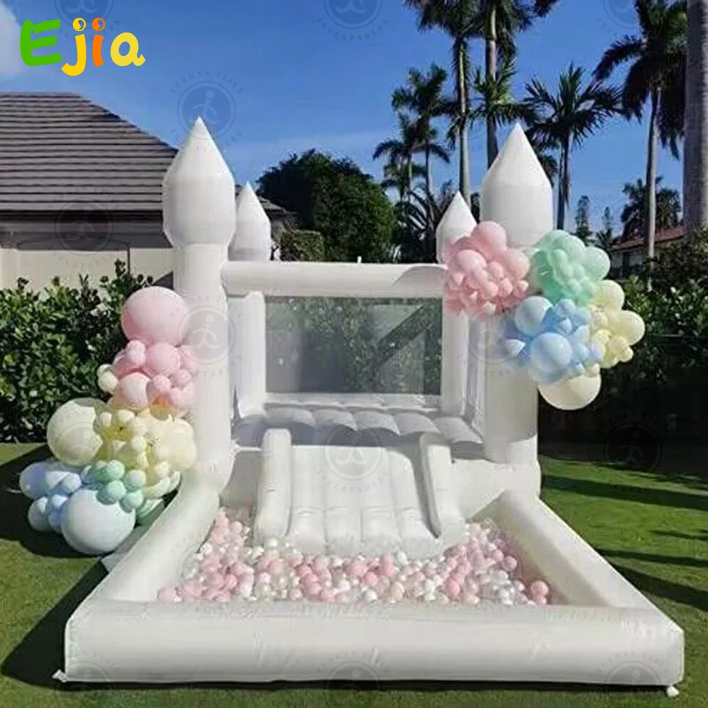 

PVC Inflatable White Bounce House Professional Jumping Bouncy Castle Bouncer with Ball Pit&Air Blower For Kids Wedding Party