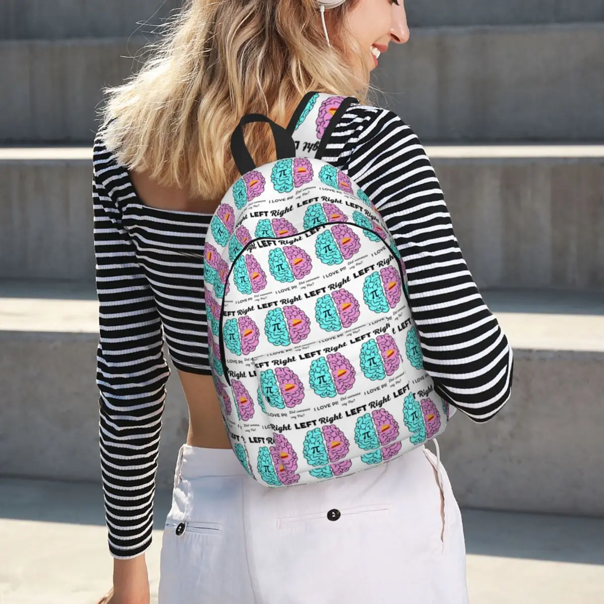 

Left Right Brain Hemisphere Pi Pie Math Joke Backpack School Bag Hiking Travel Daypack for Boys Girls Bookbag Shoulder Bags
