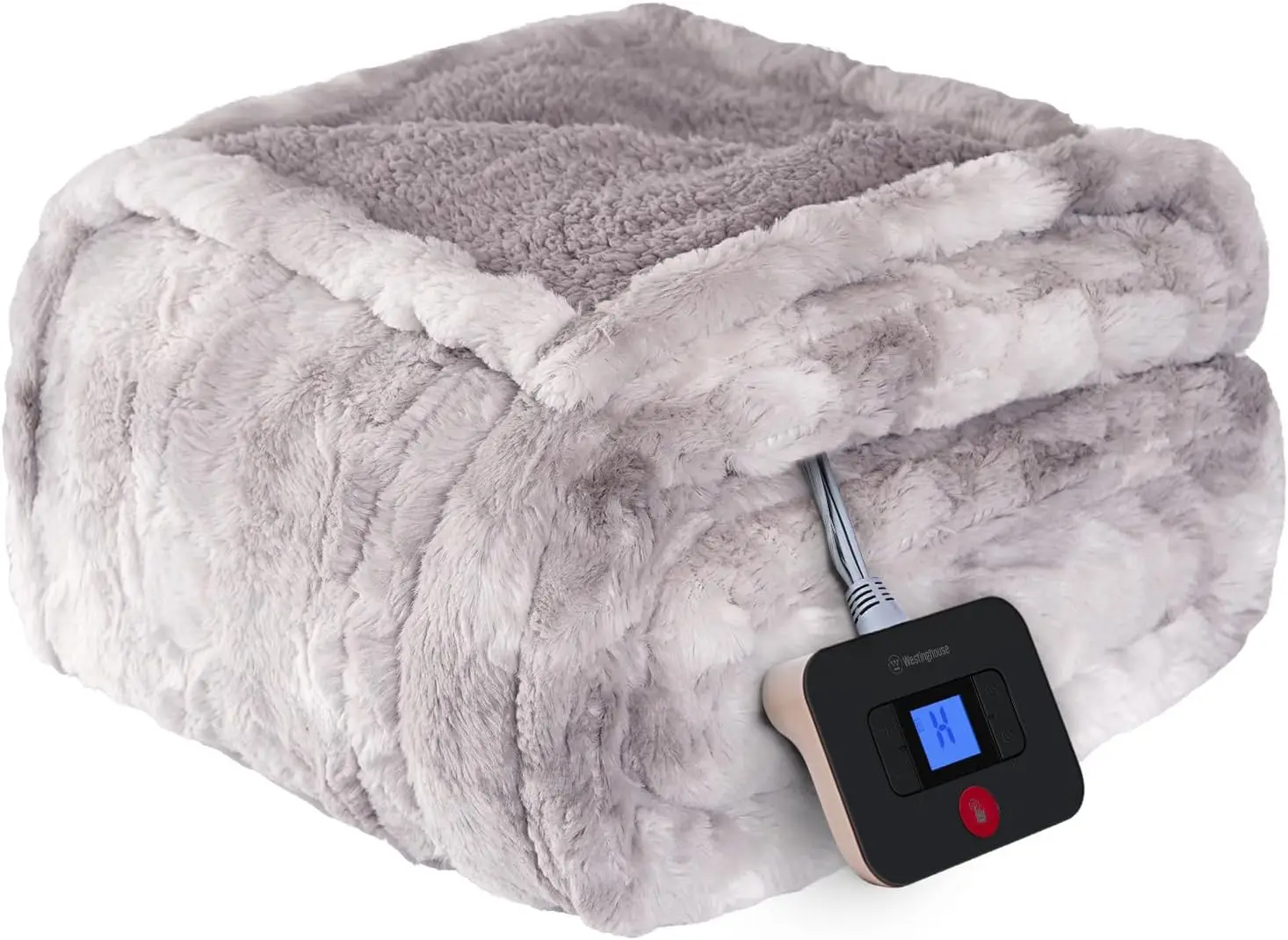 

Twin Size Heated Blanket with 10 Heat Levels & Auto Shutoff, Soft Faux Fur & Sherpa, Washable (62x84", Light Grey)