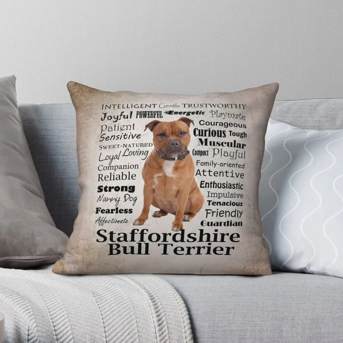 Staffordshire Bull Terrier Traits Pillowcase Polyester Linen Velvet Creative Zip Decor Home Cushion Cover 45x45