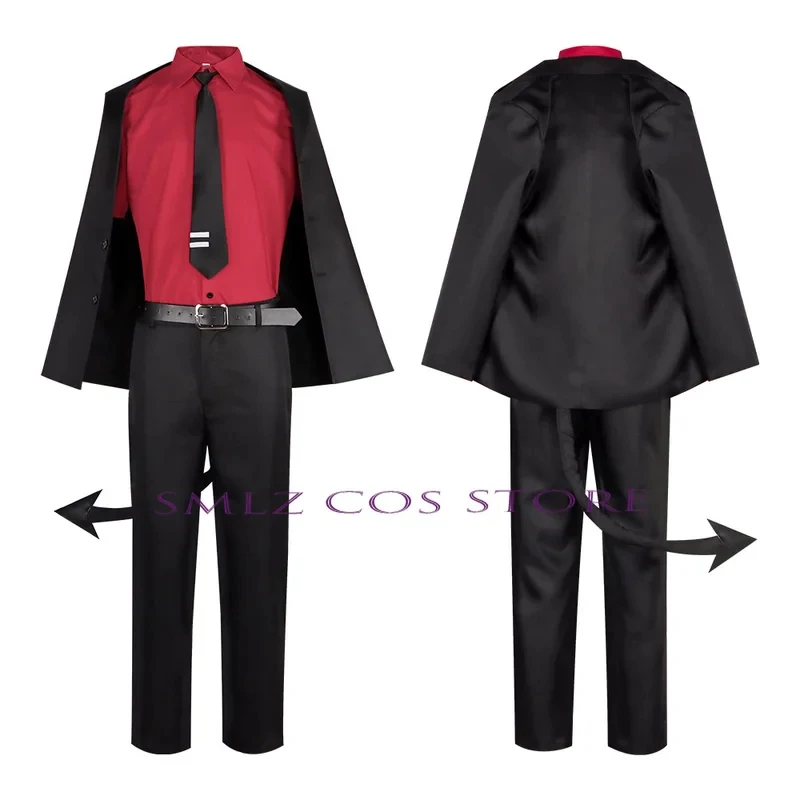 

Cosplay Game Helltaker The Awesome Demon Costume Justice Uniform Wig Shirt Pants Tail Suit Party Outfit for Wor;5'b\7,k/