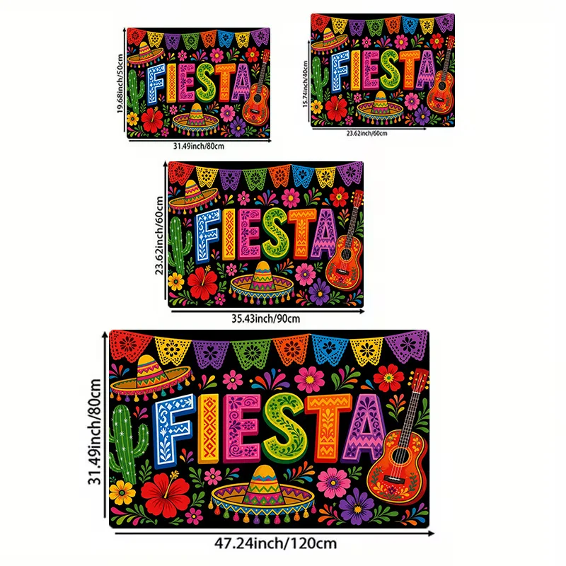 Bright Colorful Fiesta Mexican Boho Style Entryway Doormat Porch Runner Mat Rug Tropical Cactus Sombrero Home Decoration