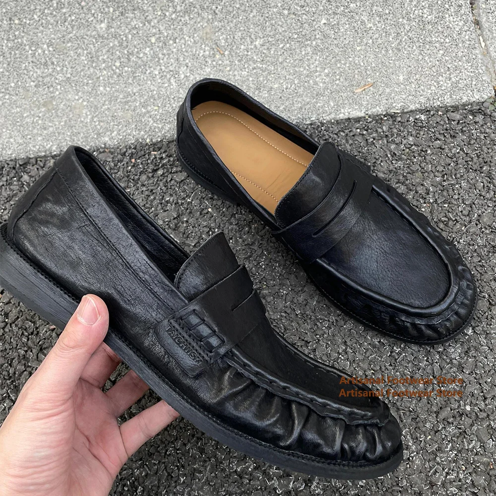 

Black Leather Slip On Loafers Soft Leather Soft Sole Single Shoes Derby Shoes Trendy Handmade Luxury Designer Men's Shoes