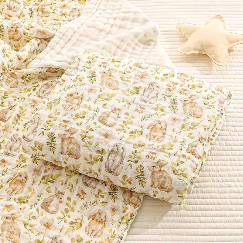 6-lagige Babydecken aus Baumwolle, Musselin-Baby-Badetuch, weich, saugfähig, Cartoon-Druck, Wickeldecke, Bettwäsche, Babyzubehör