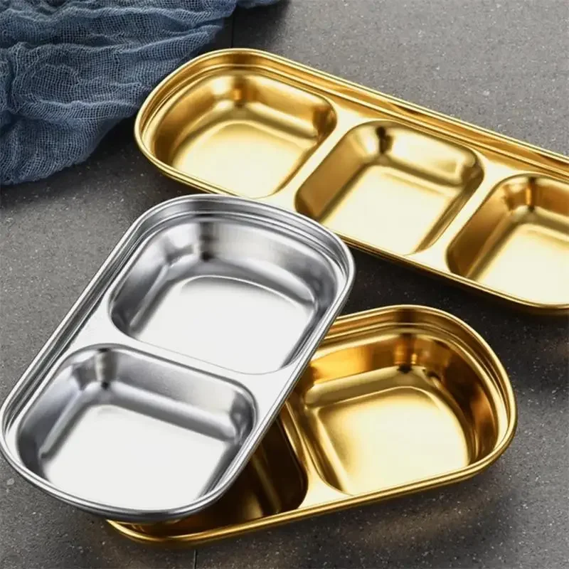 MOONBIFFY Stainless Steel Gold Sliver Seasoning Dish for Hot Pot Dipping Bowl Soy Sauce Dish Korean Barbecue Condiment Plate