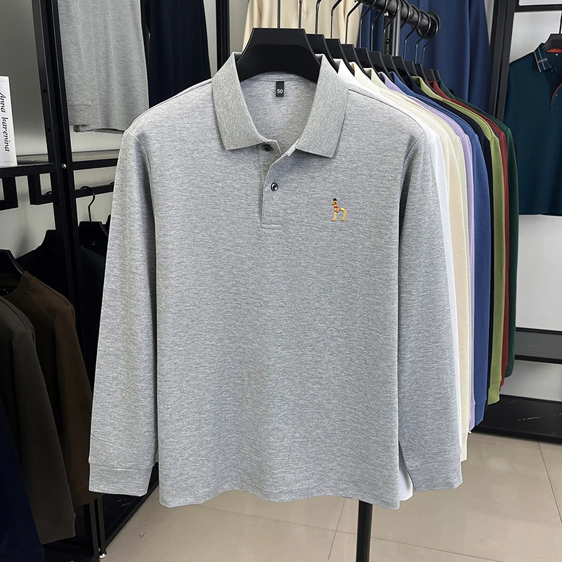 Original Marke Herren Poloshirt 100 Baumwolle Revers Hund Sticken Langarm T-Shirt Herbst Neue Business Casual Hübsche Herrenbekleidung – Detail 5