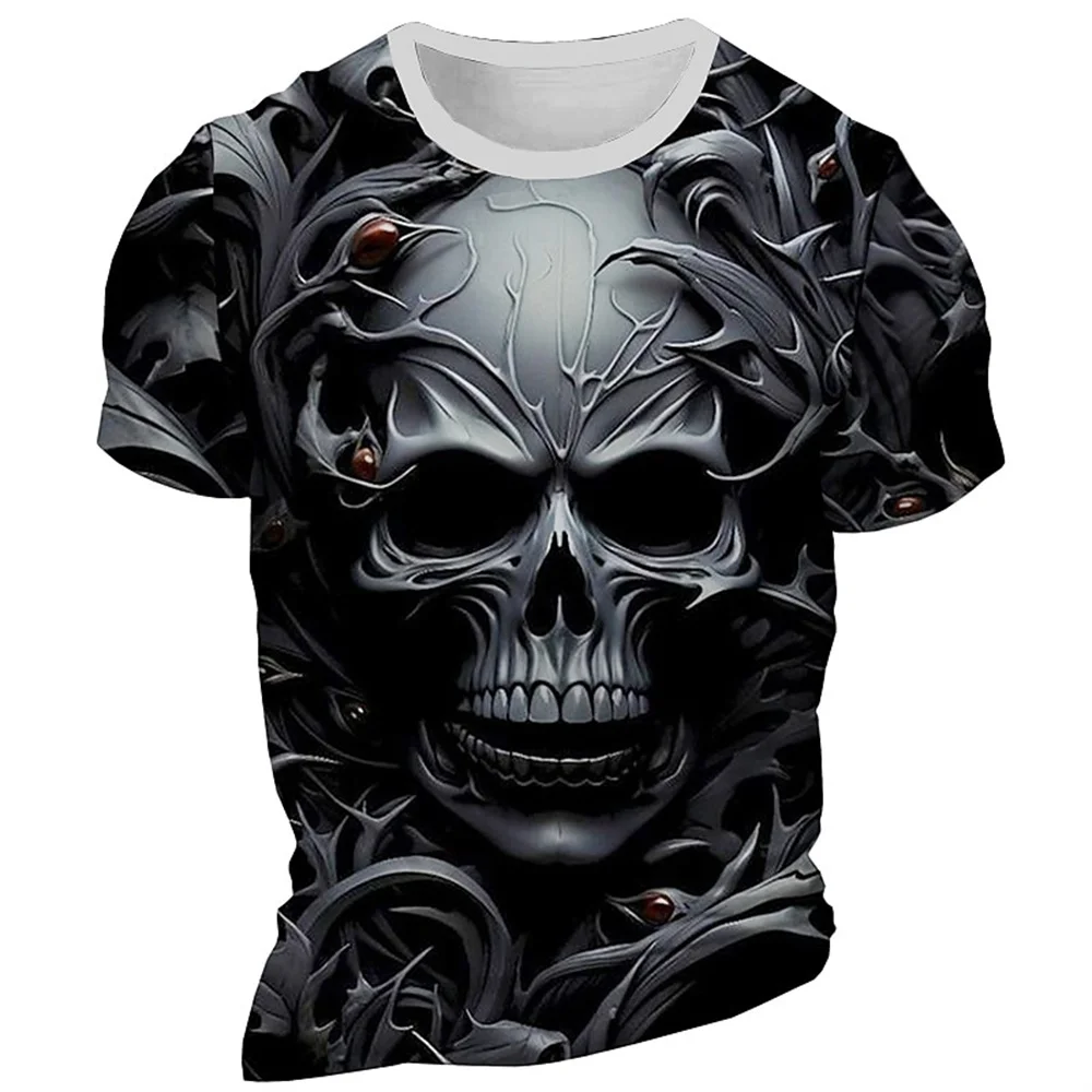 2024 New T-Shirts For Men 3d Skull Print Horror Men's Clothing Street Designer Short Sleeved Loose Oversized T-Shirt Street Tops