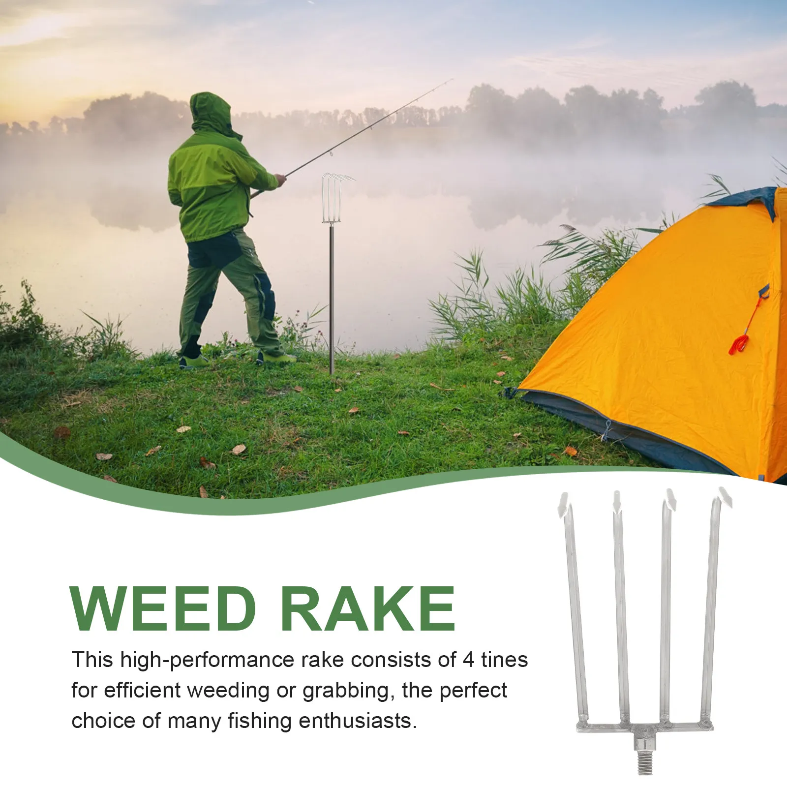4-Teeth Portable Stainless Steel Aquatic Weed Rake for Pond, Lake & Stream Water Weed Removal