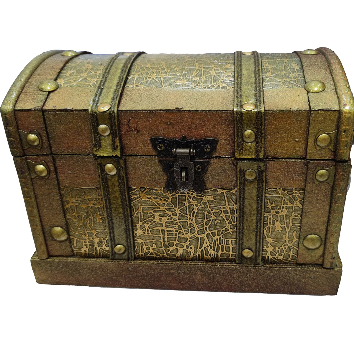 Antique Retro Wooden Pirate Treasure Chest Gem Jewelry Storage Box With Lock For Trinket Keepsake Treasure Room Decorations Home