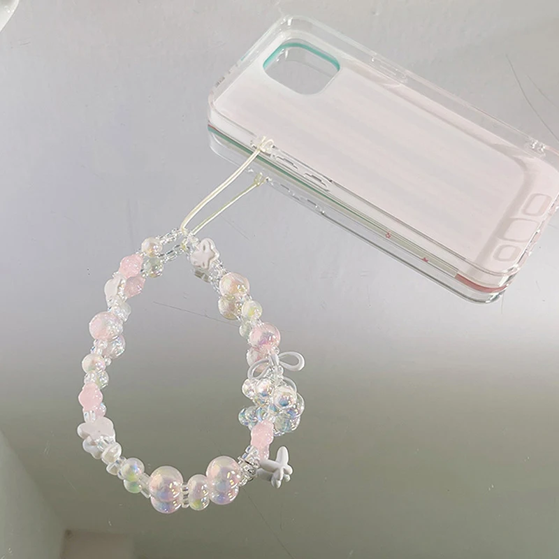 Transparent Powder Beaded Butterfly Cloud Phone Strap Lanyard Anti Loss Bag Camera Lanyard Accessories