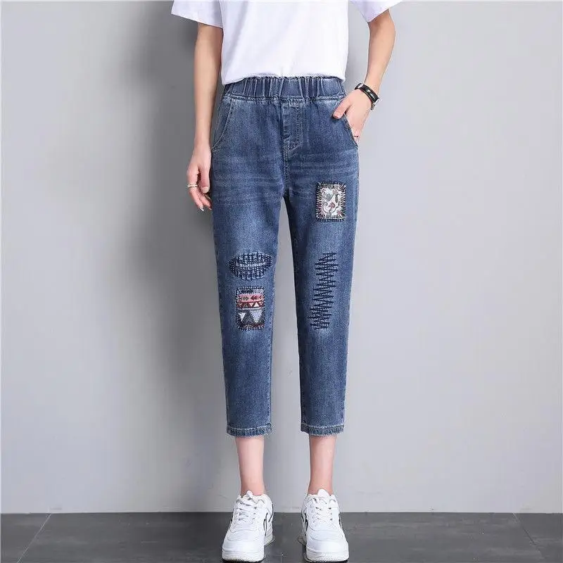 

Jeans Women's Summer Lightweight Harem Jeans, New Fashion Plus Size Loose Fit Dad Pants, Casual Carrot Trousers for Daily Wear