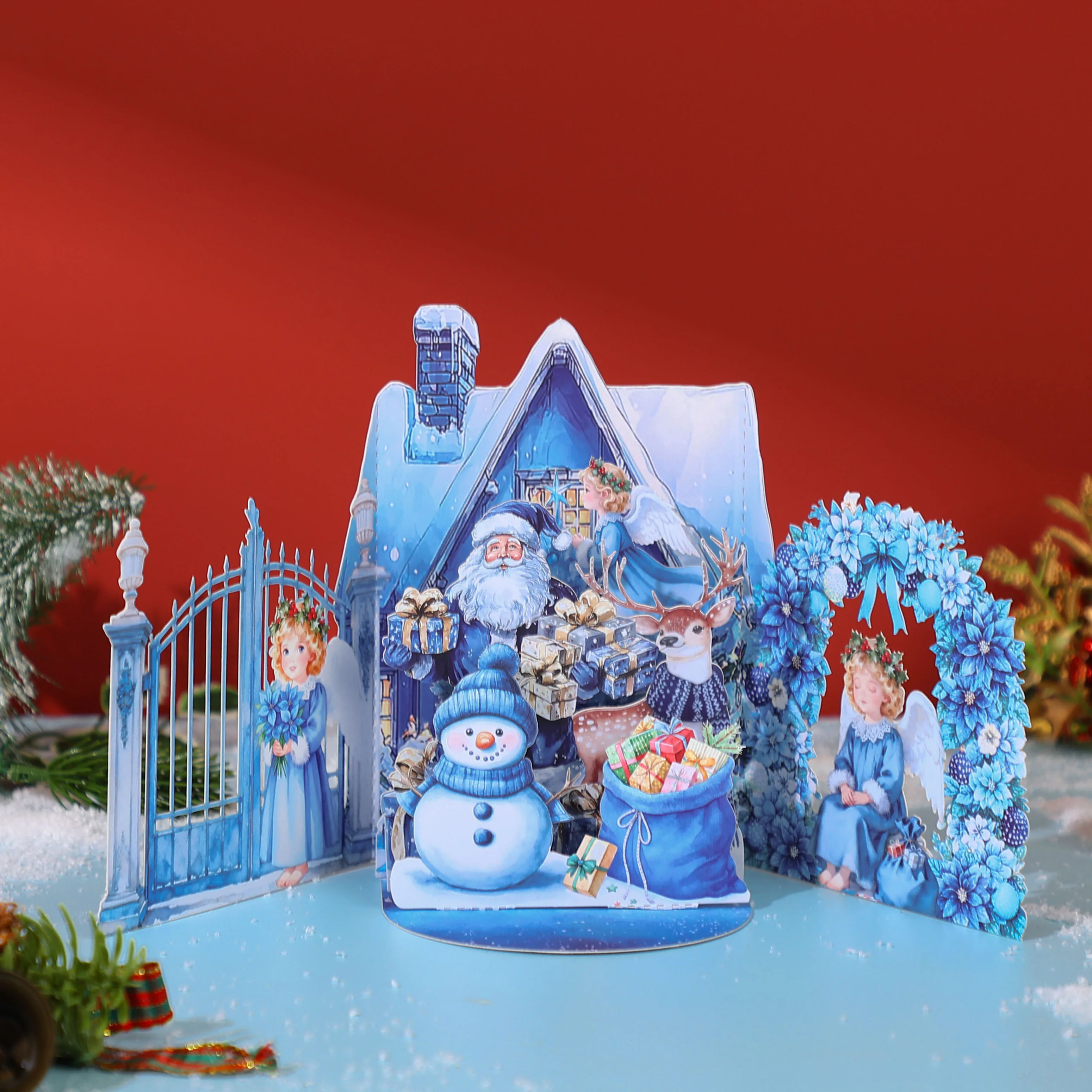 3D-Pop-up-Karten für Weihnachtshäuser, festliche Heimszene, Weihnachtsgeschenk für Sie/Ihn, Heimdekoration, Ornamente