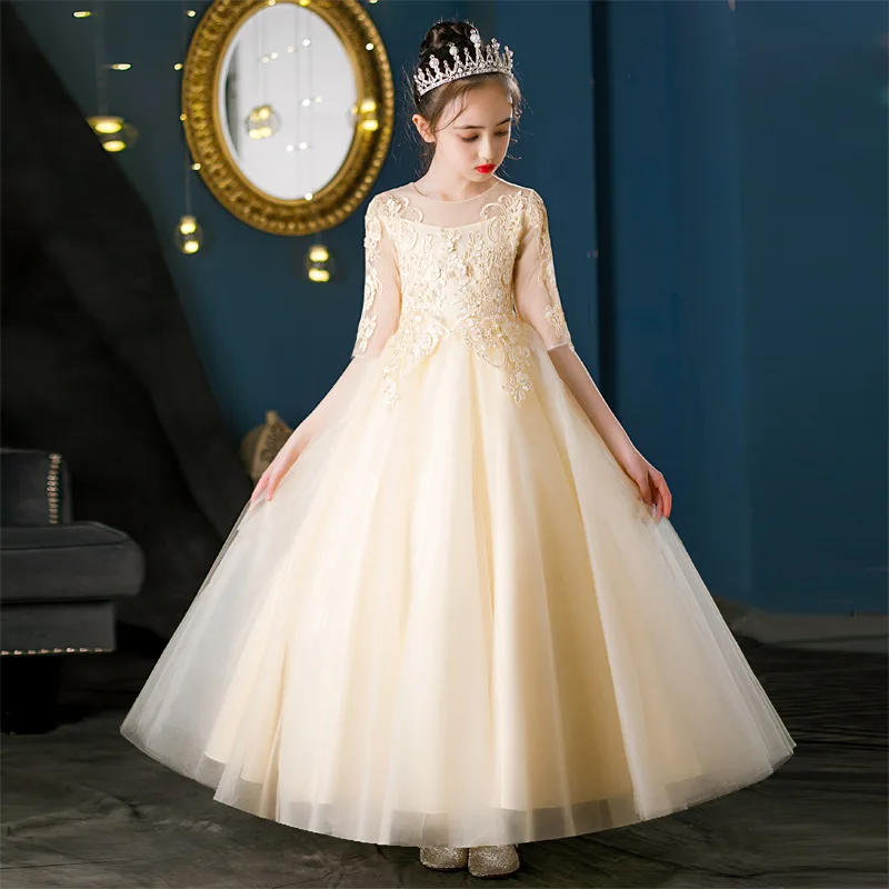 Girl Princess Dress For Birthday Banquet Wedding Party Flower Kids Formal Dresses Piano Performance Elegant Champagne Gowns