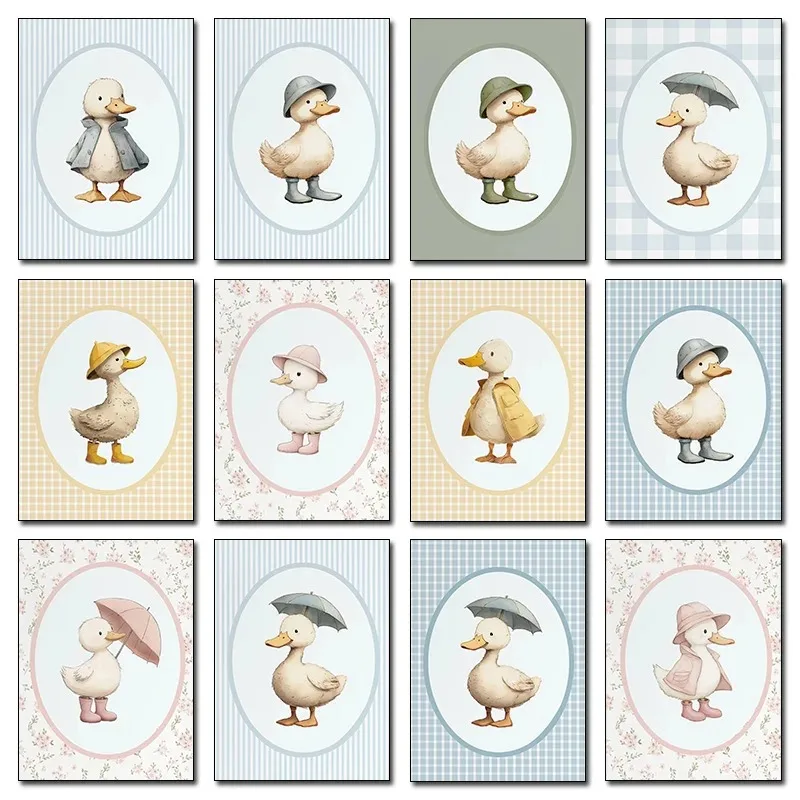 Bohemian Plaid Style Goslings Cute Farm Animal Ducklings Posters Prints Canvas Painting Wall Art Picture Living Room Home Dec