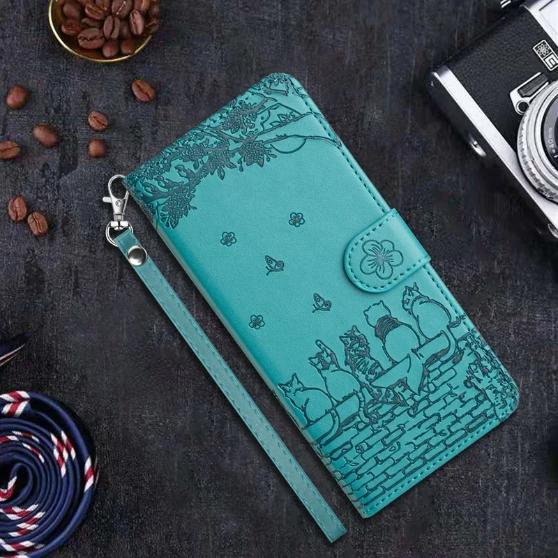 Wallet Cat Embossed Card Slot Magnetic Flip Leather Case For iPhone 16 Pro Max 15 Plus 14 13 Mini 12 11 SE 2025 X XS Max XR 8 7