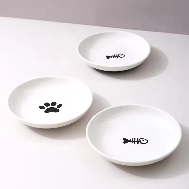 Ceramic Pet Bowl with Silicone Pad for Home Use Fish Bones Cat Claws Food Basin Non Slip Cat Dish Cat Food Tray Pet Feeder