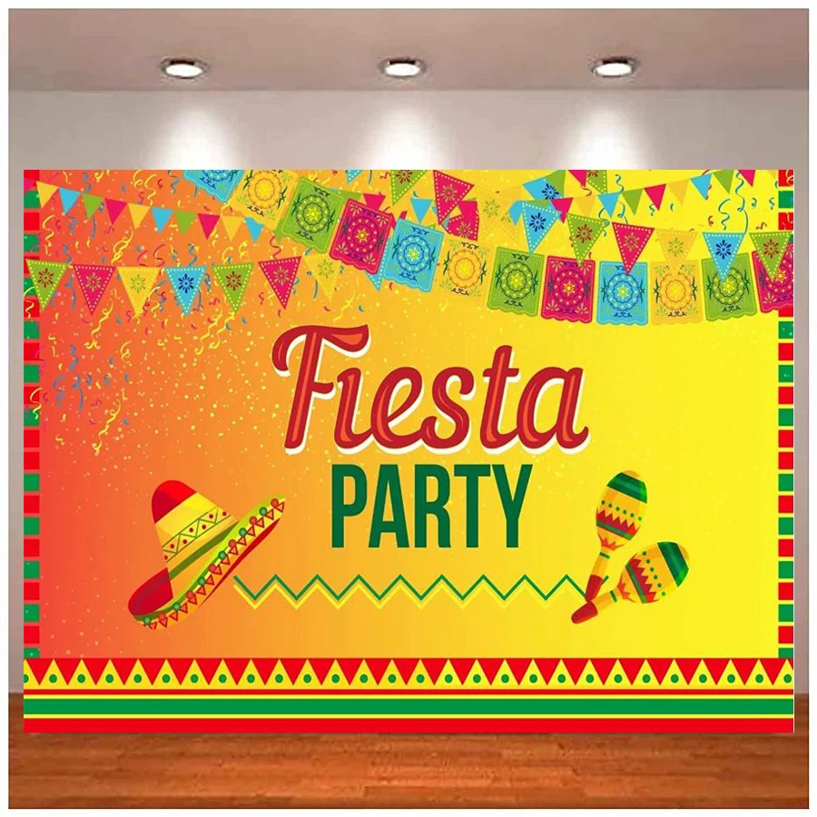 

Mexican Fiesta Photography Backdrop Luau Cinco De Mayo Background Colorful Floral Flags Banner Festival Birthday Party Decor