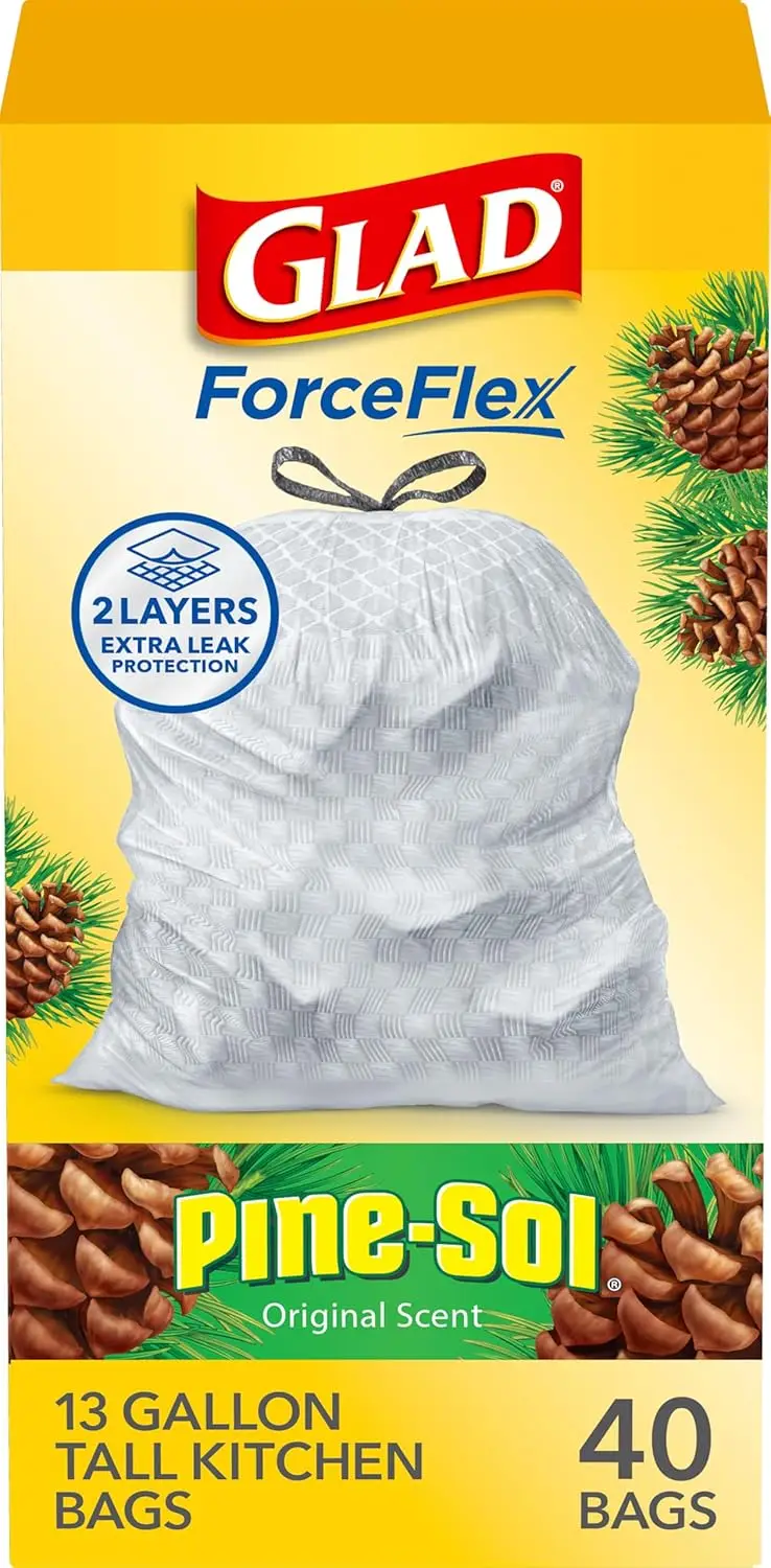 

Высокие мешки для кухонного мусора, 13 галлонов, с ароматом Pine-Sol, 40 штук - прочные и сохраняющие свежесть