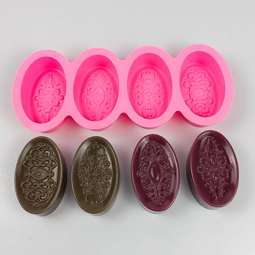 Oval Retro Flower Pattern Silicone Soap Mold DIY Handmade Aromatherapy Candle Soap Making Mould Chocolate Dessert Cake Tools