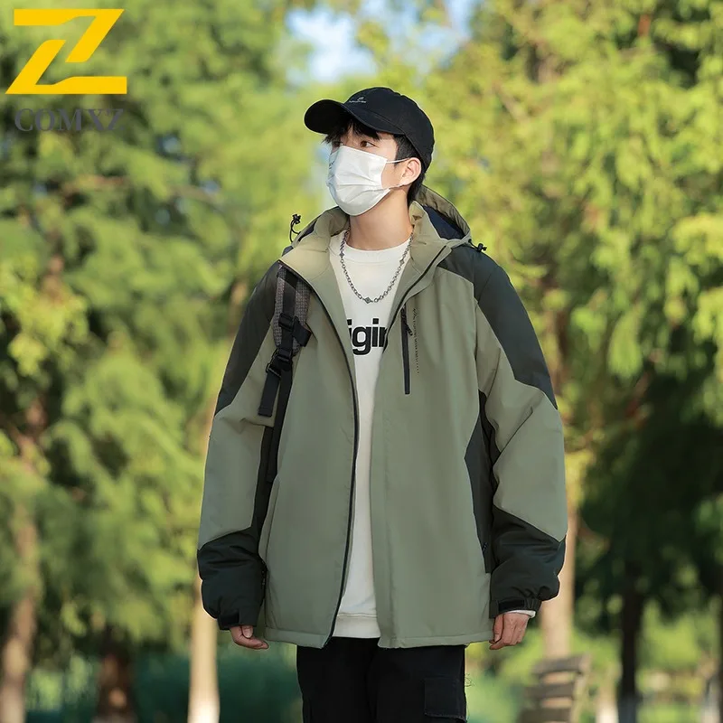 

COMXZ 2025 Мужская и женская пара графеновая рабочая одежда с подогревом, зимняя куртка с воротником-стойкой, толстое теплое свободное пальто с цветными блоками