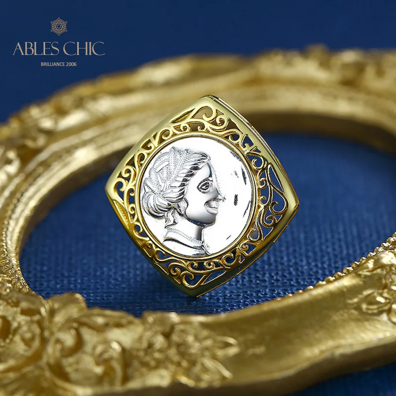 Ables Chic Greek Deity Silver Coins Charm 18K Gold Two Tone Solid 925 Silver Roman Coin Pendant Only N1085