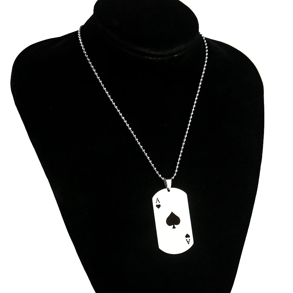 Stainless Steel Rectangular Spade A Nameplate Necklace Poker Pendant Charms Laser Engraved Gambler Label Card Friend's Giftware