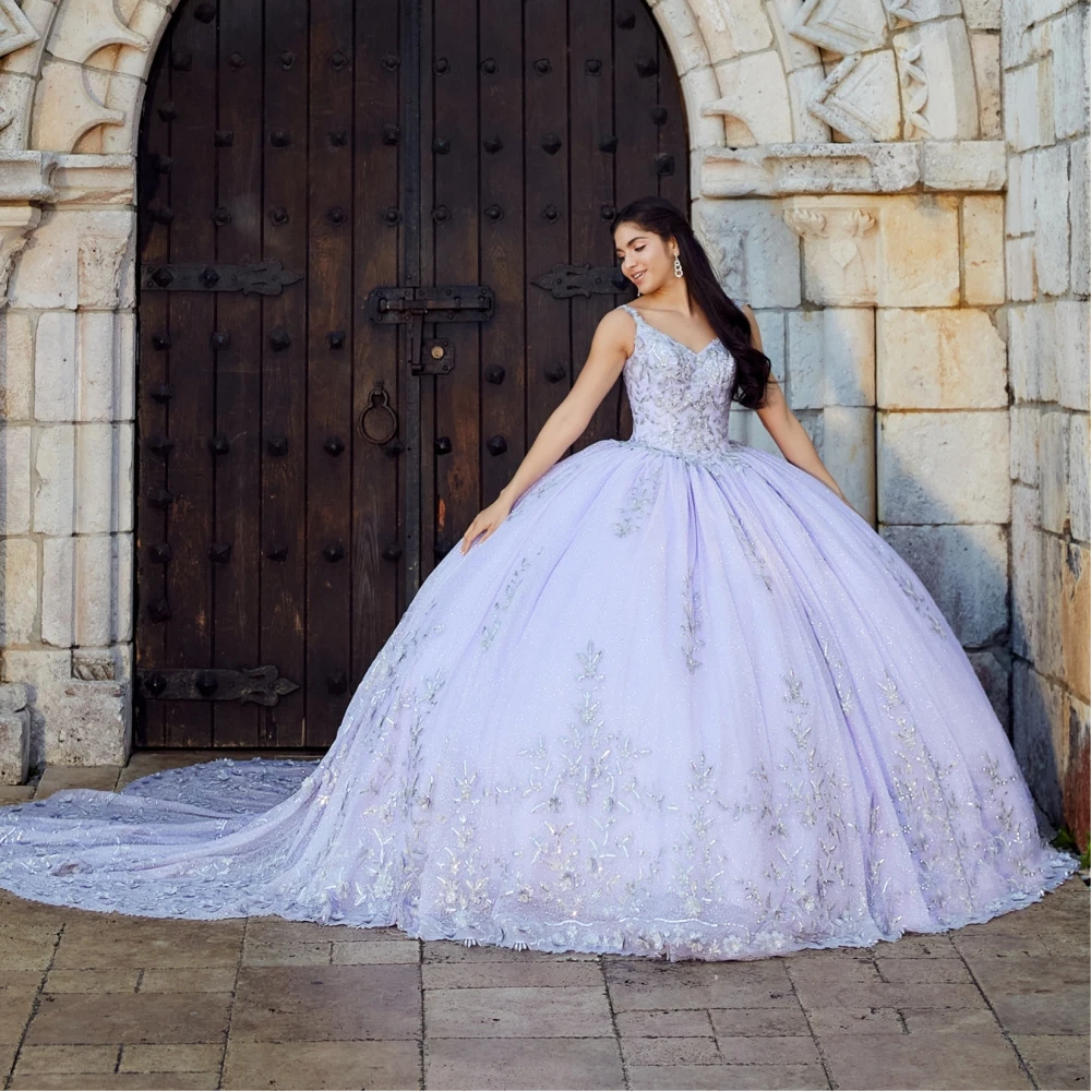 Lorencia-vestido de quinceañera azul, vestido de baile con apliques de espagueti, cuentas de encaje, vestido dulce mexicano 16, cumpleaños, graduación, YQD197